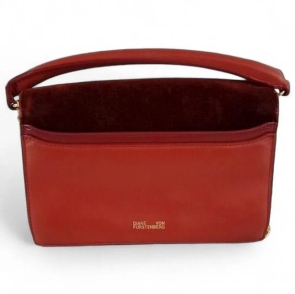 DVF Soiree Red Velvet Leather Top Handle Crossbody Shoulder Bag, NWOT - Picture 4 of 13